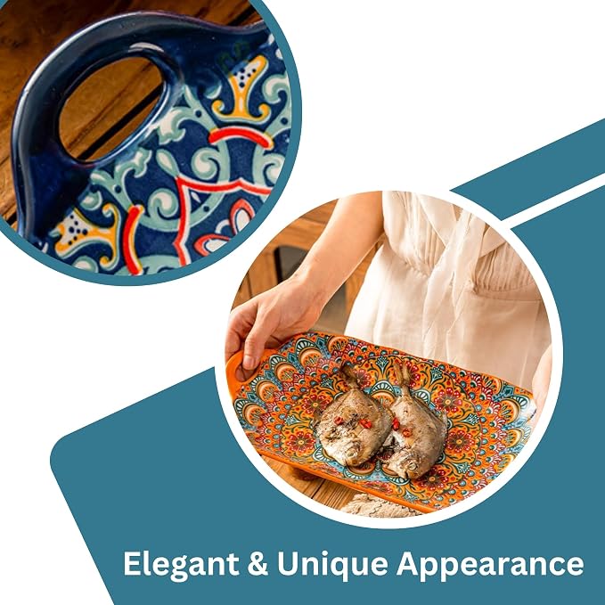Serving Tray with Handles Rectangular Serving Platter Ceramic Extra Large - Image 3