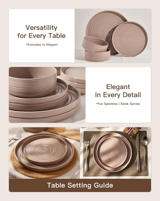 Stoneware Dinnerware Sets for 4, Plates and Bowls, Chip & Scratch Resistant - Image 4