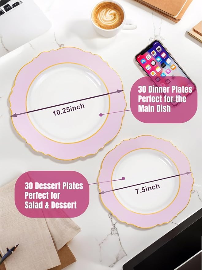 60Pcs Pink Plates Disposable - Image 6