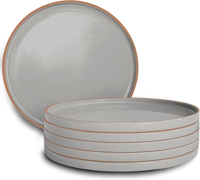 MORA Ceramic Flat Dinner Plates Set of 6, 10.5 in High Edge Dish Set by MORA