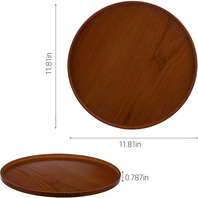 Round Trays Home Decor, 11.8" Large Round Wood Tray - Image 2