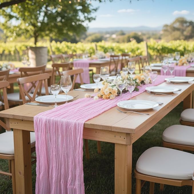 8 Pack Candy Pink Cheesecloth Table Runner 120 Inch Boho Wedding Decor | - Image 7
