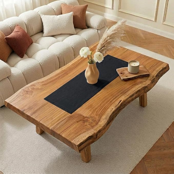 Classic Linen™ by D'Moksha Black Table Runner 36 Inches, 100% Pure Linen - Image 2