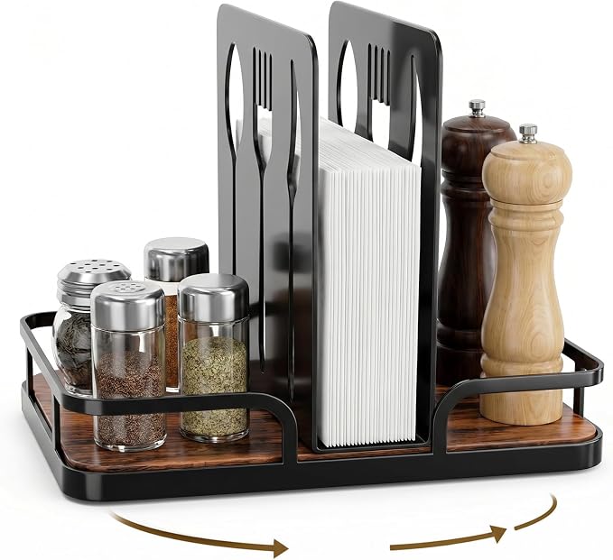Napkin Holder for Table with Salt and Pepper Shakers Caddy, Farmhouse Kitchen by Unknown
