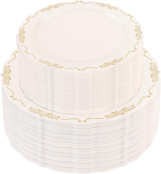 U-QE 100 PCS Ivory Plastic Plates by U-QE