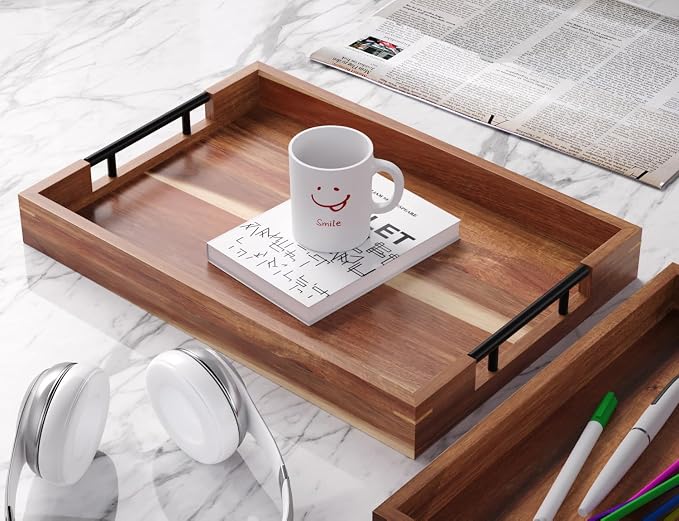 Fibogollo Acacia Wood Set of 2 Serving Tray - Image 4