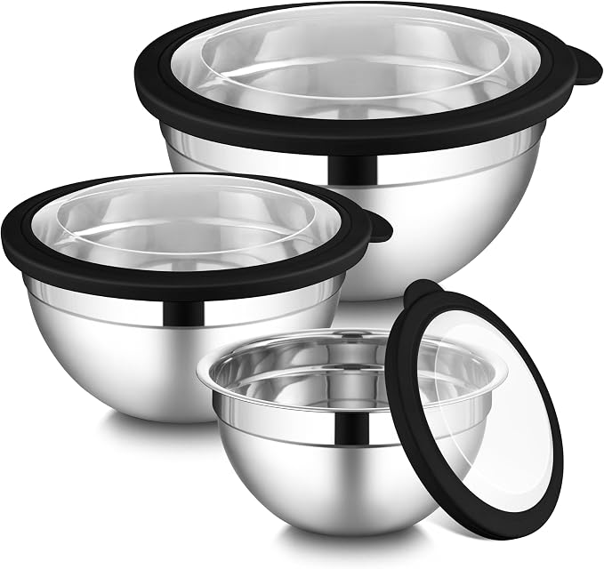 LIANYU Mixing Bowls Sets of 3, Stainless Steel Metal Bowl by LIANYU