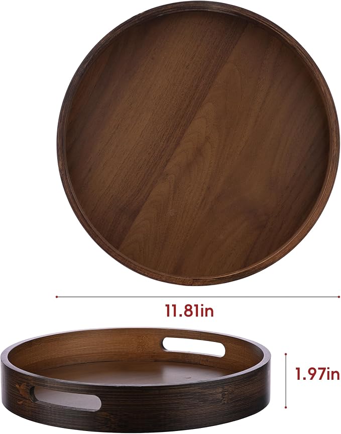 Round Trays Home Decor, 11.8" Large Round Wood Tray - Image 2