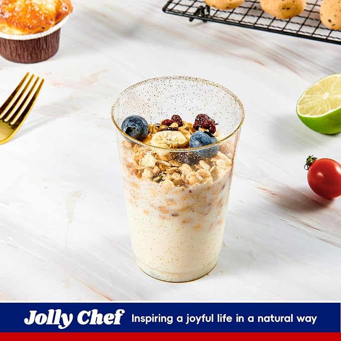 JOLLY CHEF 100 Pack 12 oz Gold Plastic Cups, Disposable Gold Cups, Heavy-duty - Image 3