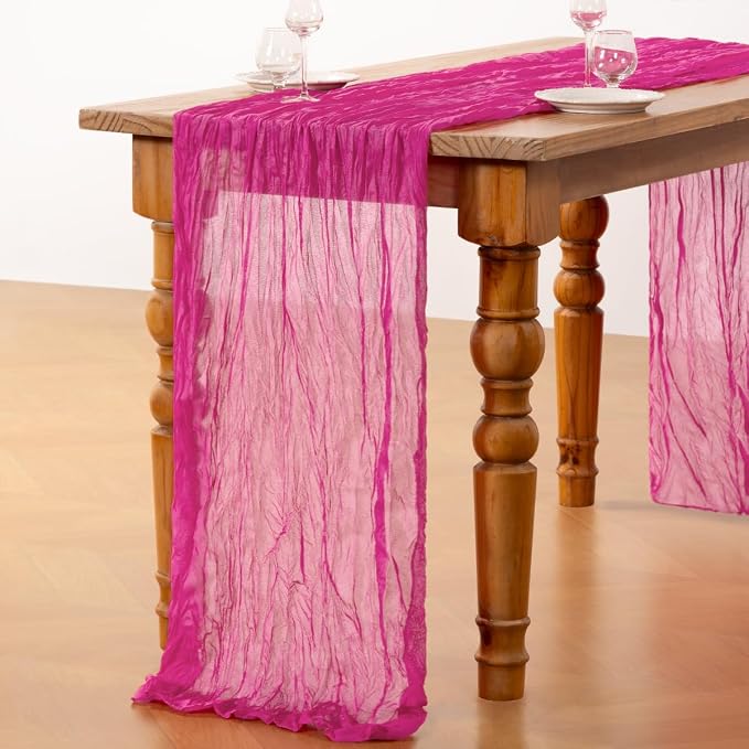 DeZerlor Hot Pink Cheesecloth Table Runner 2 Pack Summer Table Runners Boho - Image 4
