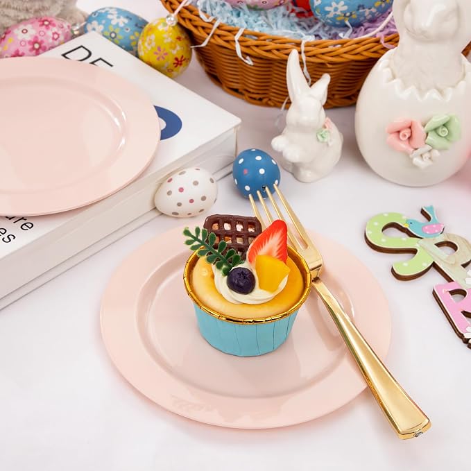 bUCLA 100Pieces Pink Plastic Dessert Plates - Image 3