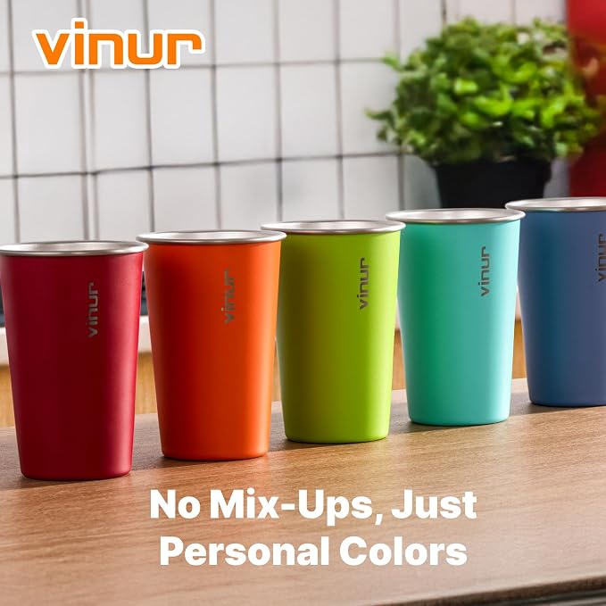 VINUR Stainless Steel Cups 16 oz Metal Drinking Glasses 8 Pcs | Stainless Steel - Image 6