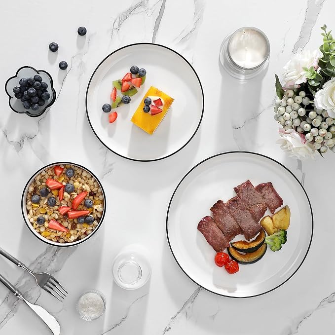 MALACASA Plates and Bowls Sets, 12 Pieces Modern Porcelain Dinnerware Set - Image 6