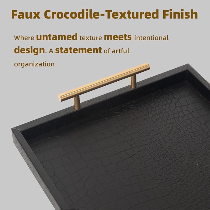 Set of 2 Modern Elegant Large Wood Serving Tray, Rectangle Decorative Tray - Image 5