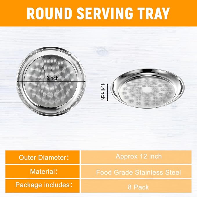 8 Pack Stainless Steel Round Serving Tray - Image 2