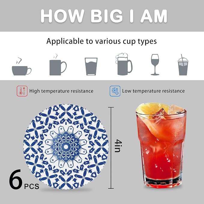 Drink Coasters for Drinks Set of 6, - Image 4