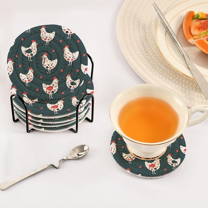 Chickens Dots Black Print Coasters - Image 5