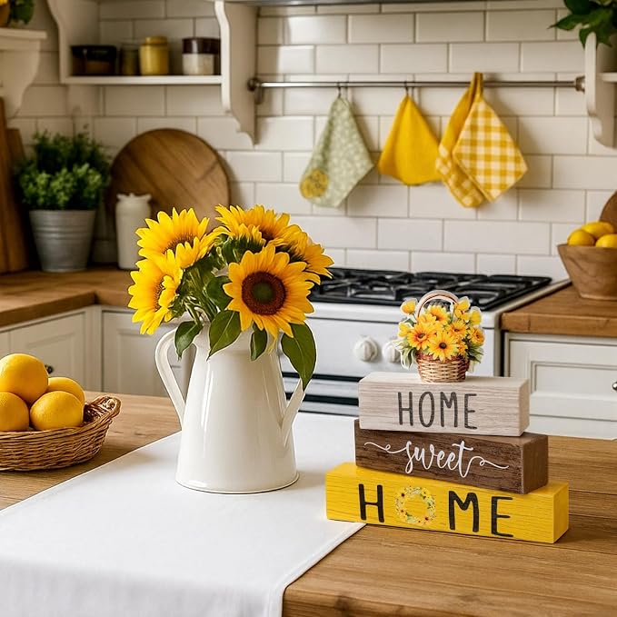 Cinnvoice 4 Pcs Farmhouse Wooden Tabletop Decor Yellow Sunflower Summer Rustic - Image 6