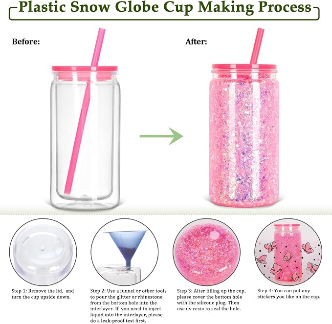 16 Pack 16 Oz Plastic Snow Globe Tumbler, Snowglobe Cups, Colorful | Pre Drilled - Image 5