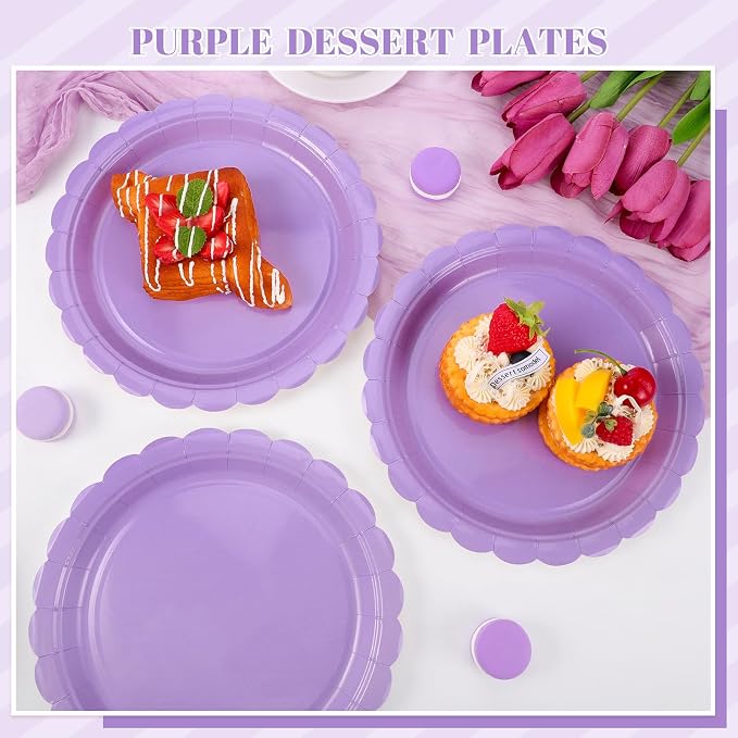 NatNarr 30 Pk Purple Paper Plates 9" Scalloped Lavender Party Plates | Light - Image 5