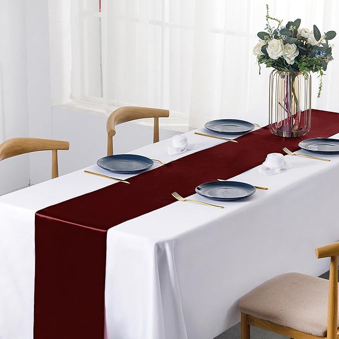 SiinvdaBZX 24 Pcs Burgundy Satin Table Runner 12 x 108 inches Long | Bright - Image 2