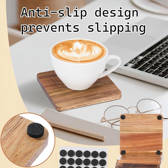 16 Pcs Unfinished Wood Coasters, 4 Inch Square Acacia Wooden Coasters - Image 3