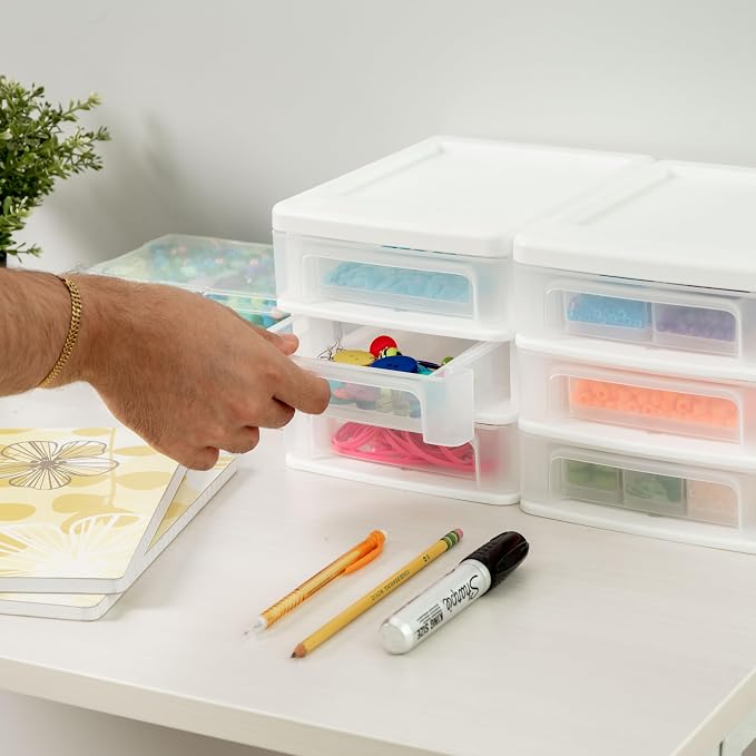 IRIS USA 2-Pack, 3-Drawer Small Plastic Stacking Desktop Organizer, stationery - Image 6