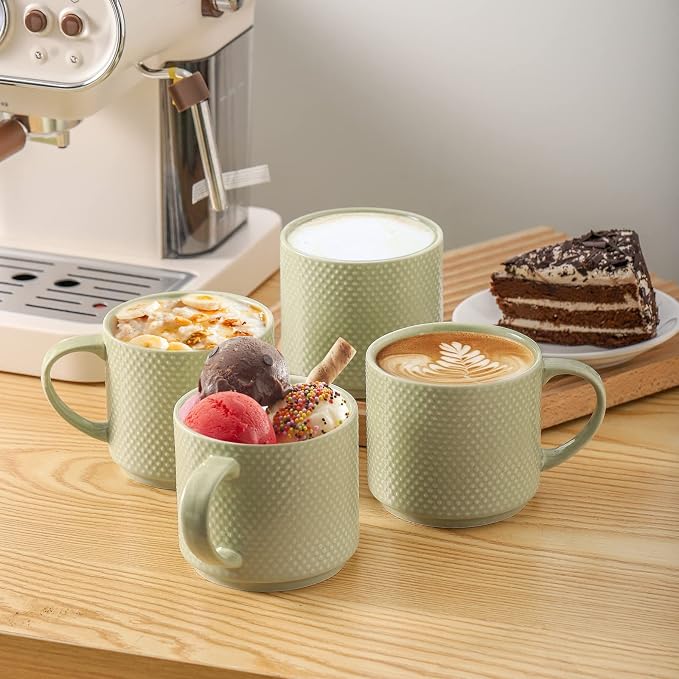 HASENSE Coffee Mugs Set with rack, 15 Ounce Porcelain Stackable Large Coffee - Image 6