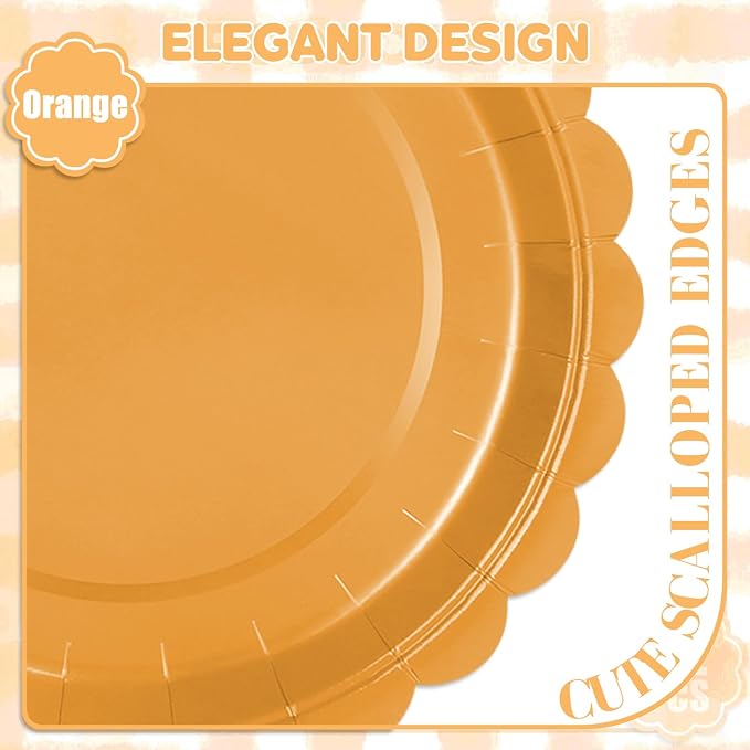 52 Pcs Orange Paper Plates 7 Inch Scalloped Dessert Plates - Image 3