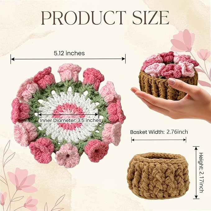 Handmade Crochet Flower Coaster Set, Soft Absorbent Non-Slip Drink Coasters - Image 2
