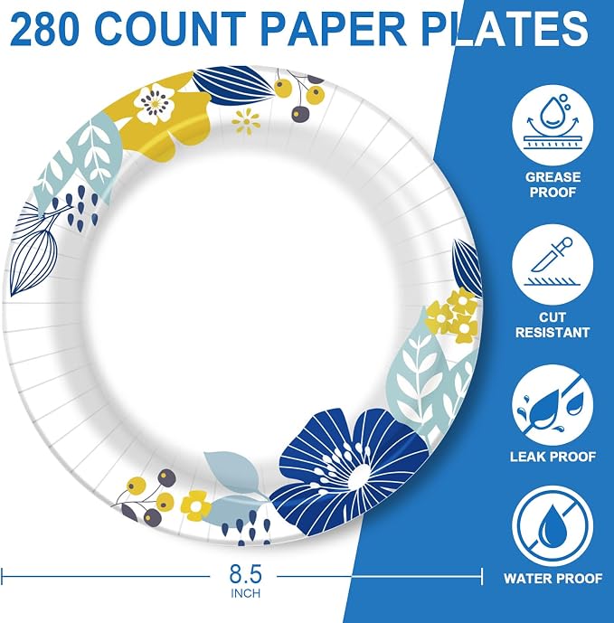 Clawsoff 8.5 Inch 280 Count Paper Plates Heavy Duty Disposable Plate Flower | - Image 2