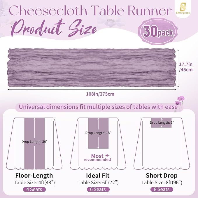 Showgeous 30 Pack Purple Cheesecloth Table Runner, 17 x 108 Inches | Boho - Image 2