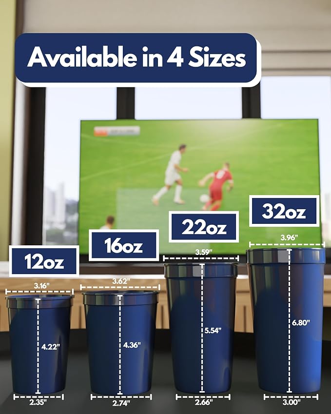 PartyPrints 100 Pack 16 oz Navy Blue Reusable Blank Plastic Cups, Stadium Cups - Image 4