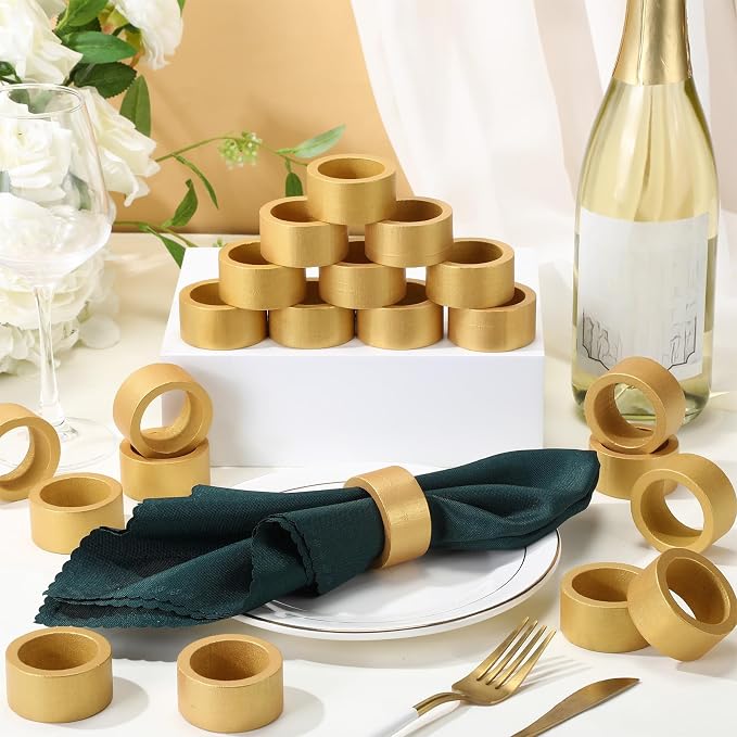 LemonRoad 24 Set Gold Napkin Rings Boho Wedding Wooden Napkin Holders Round - Image 4