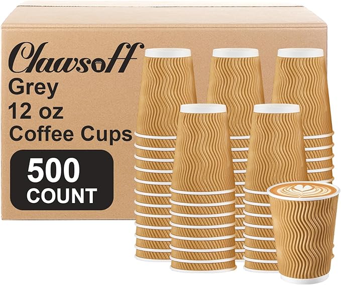 Clawsoff 500 Pack 12oz Insulated Disposable Paper Coffee Cups Champagne | Thick by BuyNow
