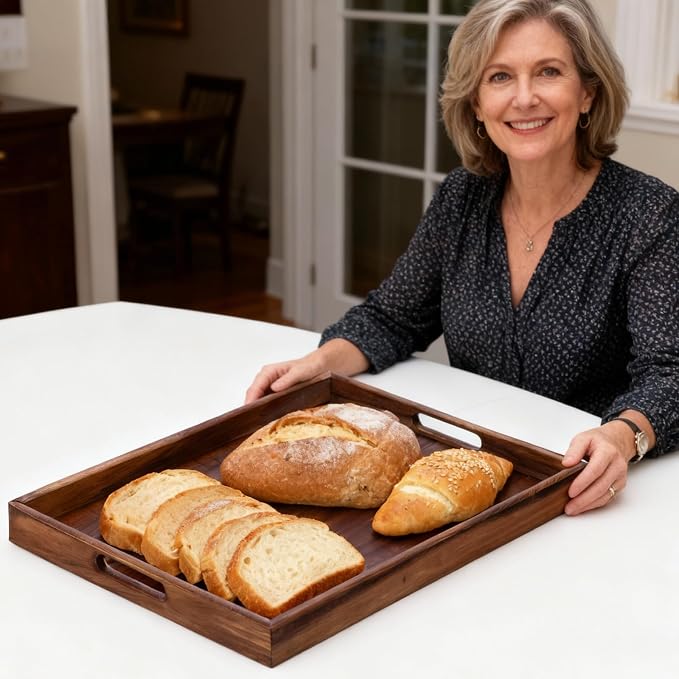 Wooden Serving Tray with Handles, Wood Decorative Trays - Image 5