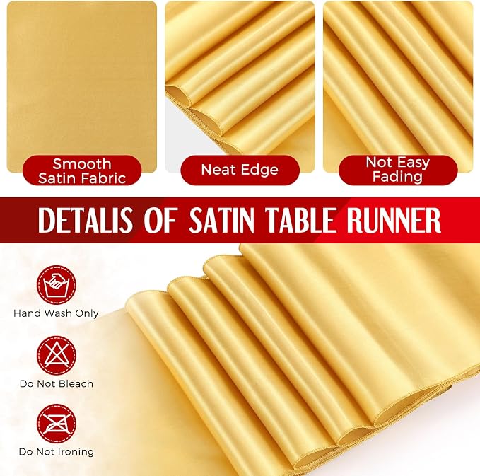 24 Pack Red and Gold Disposable Plastic Tablecloths and Satin Table Runner Set - Image 3