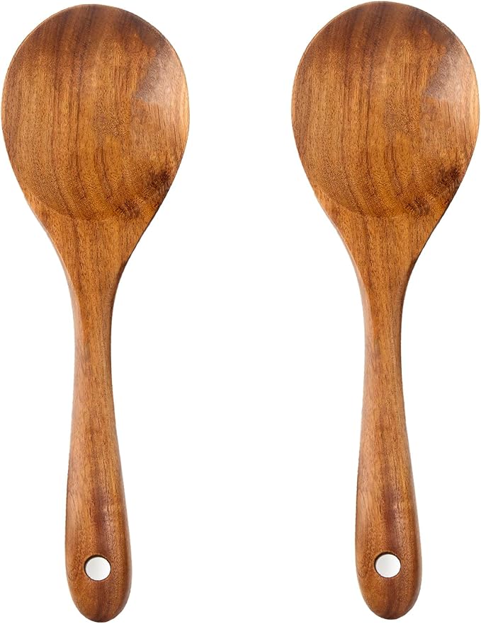 Large Teak Wood Spoons for Cooking, 13-Inch Teak Wooden Salad Serving Spoon Set by SeoTin