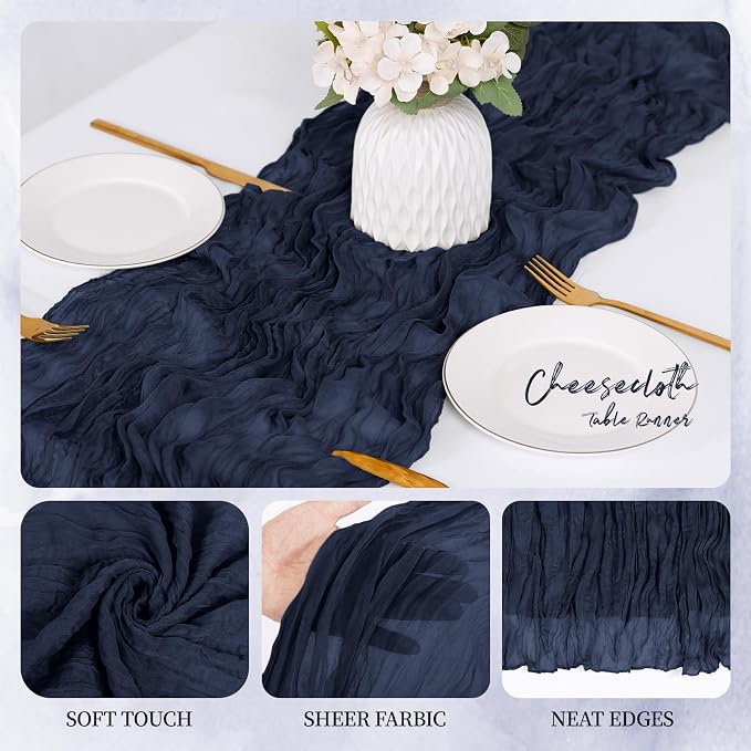 12 Pack Navy Blue Cheesecloth Table Runner 17x108 Inch Semi Sheer Boho Gauze - Image 3