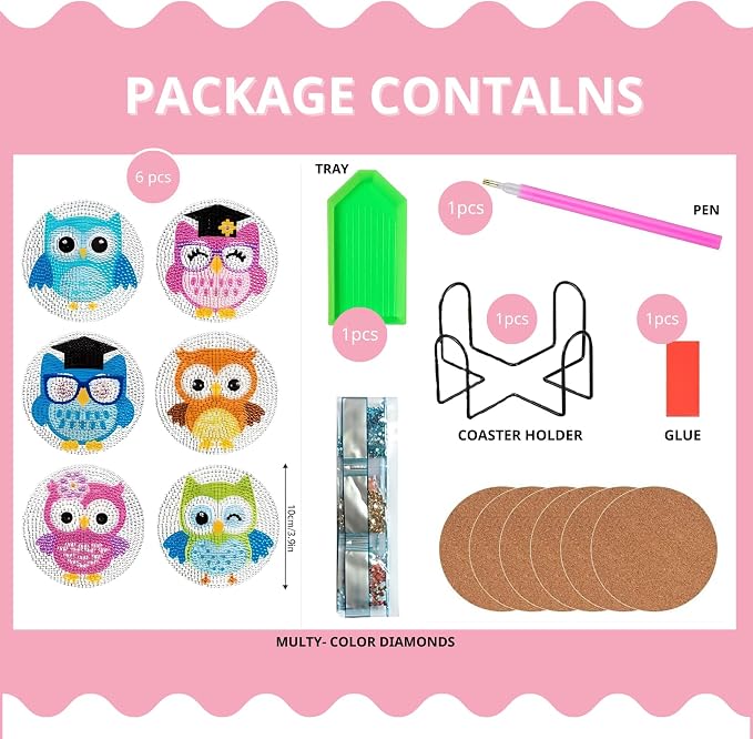 6 Pcs Owls Shaped Diamond Painting Kits, Diamond Painting Kits - Image 2