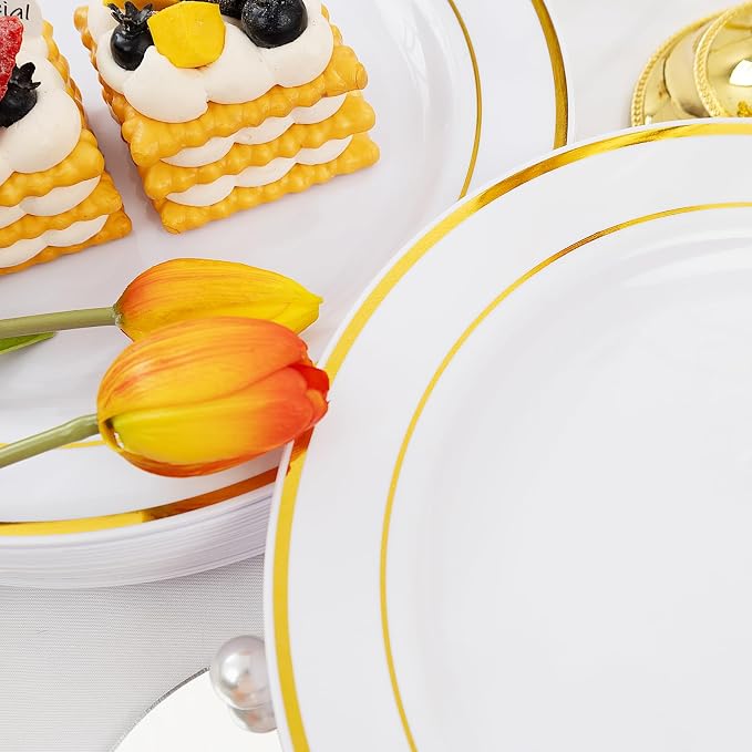 bUCLA 30PCS White and Gold Plastic Dinner Plates Disposable - Image 4
