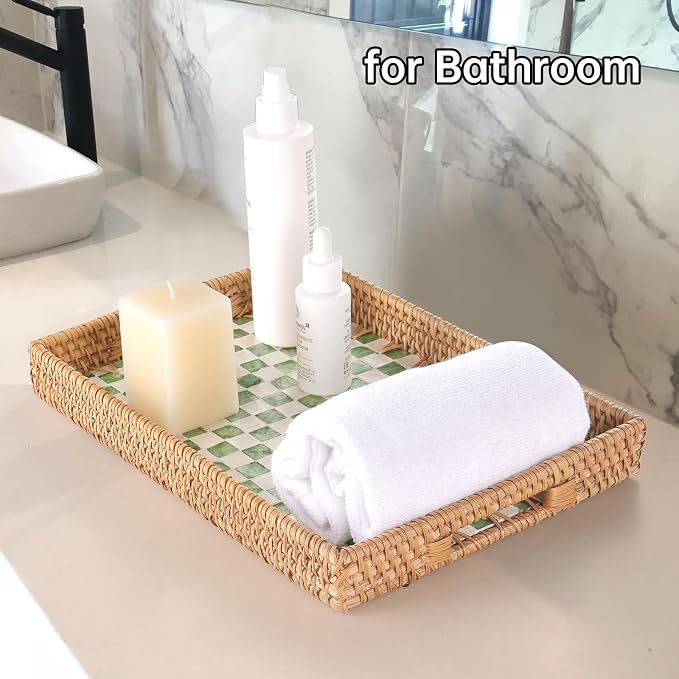 Rectangle Rattan Tray with Mother of Pearl Inlay, Rattan Serving Tray with - Image 6