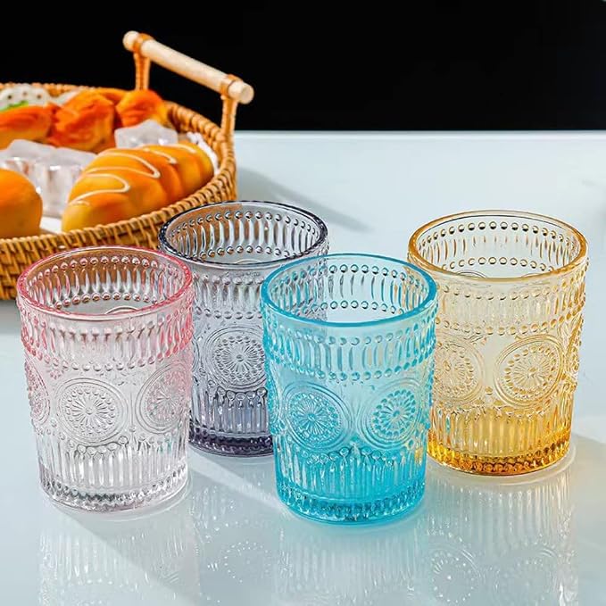 Amzcku Pink Drinking Glasses Set of 4, Vintage Glassware 10 oz- - Image 6