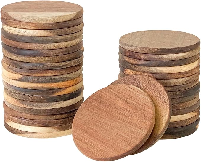 36 Pack Acacia Wood Drink Coasters, 3.68 Inch Round Wooden Acacia Wood Cup by Cregugua