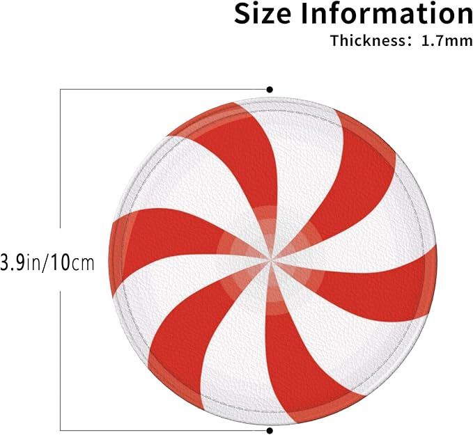 Christmas Candy Coasters Leather Round Drink Coasters 6 Pcs Set - Image 3