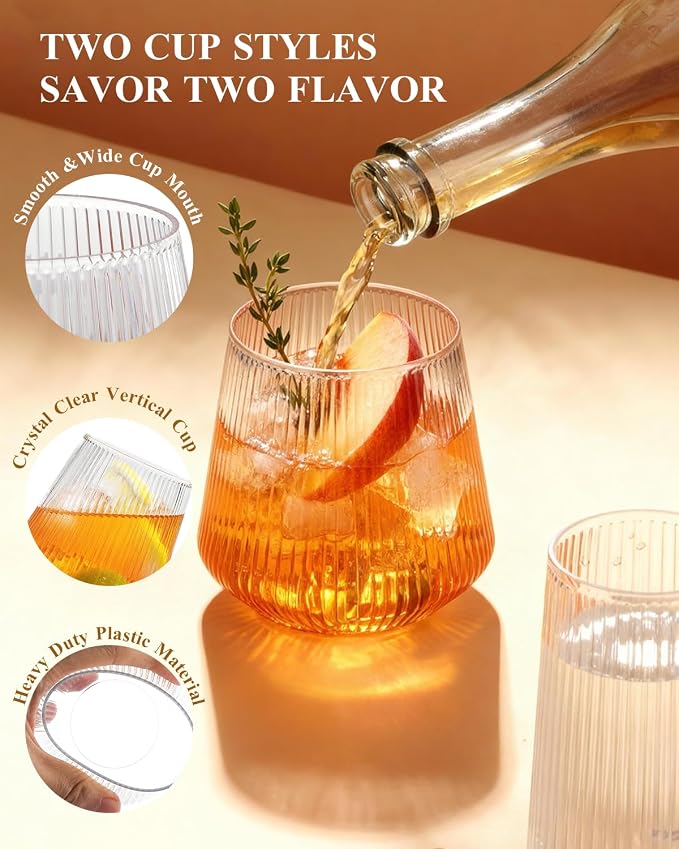 BESTSTAR 24 Pack Clear Plastic Ribbed Origami Ripple Plastic Glasses Set | 12 9 - Image 7