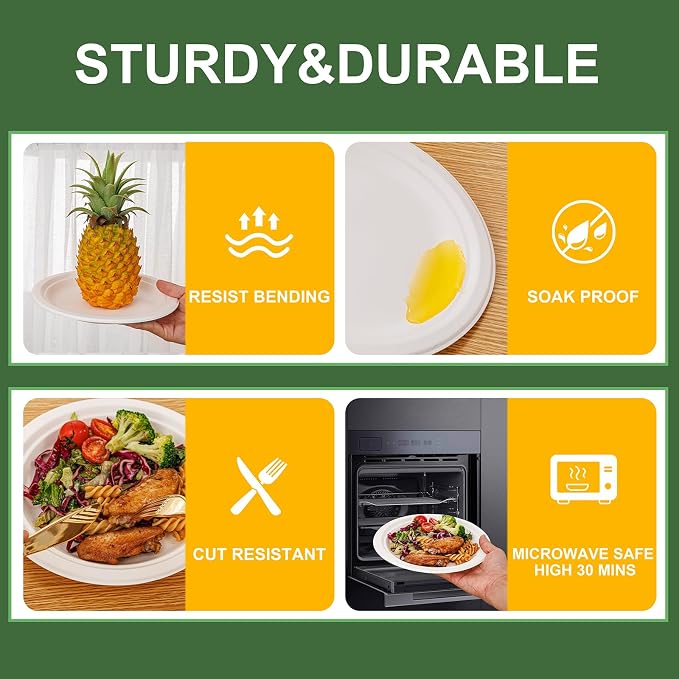 WELLIFE Paper Plates 9 Inch 125-Pack Heavy Duty Paper Plates Bulk | 100% - Image 3