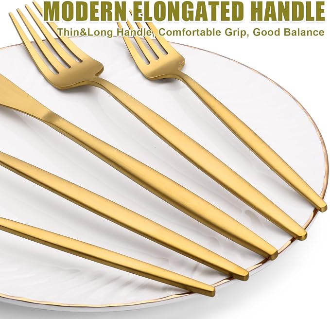 40 Piece Gold Silverware Set for 8, Terlulu Stainless Steel Flatware Set - Image 4