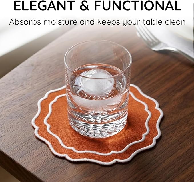 Linen Coasters for Drinks, 4.5 inch, Tangerine | Absorbent Linen Drink Mats - Image 5