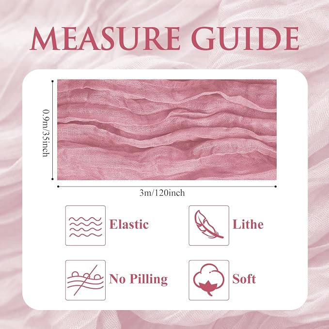 Cheesecloth Table Runner 10FT Pink Boho Gauze Rustic Sheer Table Runners | - Image 2